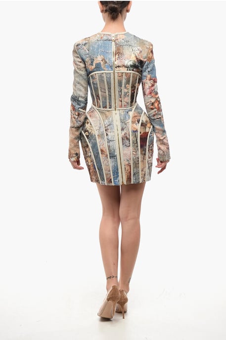 Vestido de lino con escote en V y estampado multicolor - Image 2