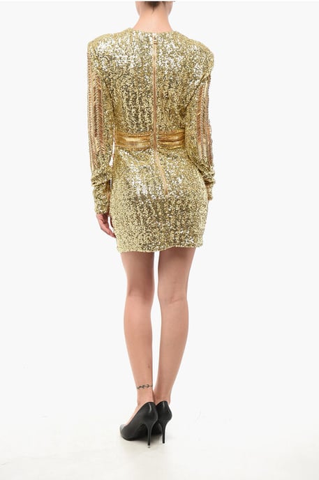 Minivestido efecto dorado con lentejuelas y cuentas en dorado - Image 2