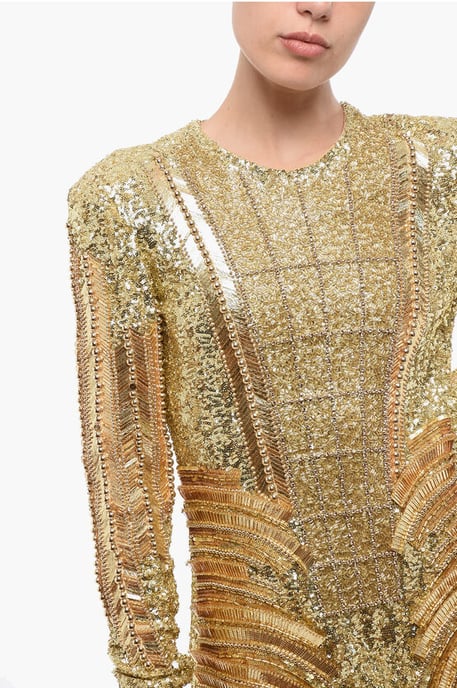 Minivestido efecto dorado con lentejuelas y cuentas en dorado - Image 3