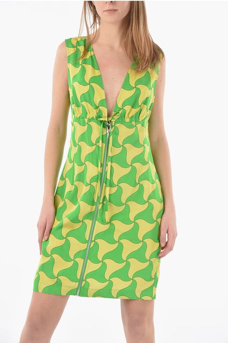 Minivestido PARACHUTE con escote pronunciado y estampado ondulado en amarillo y verde - Image 4