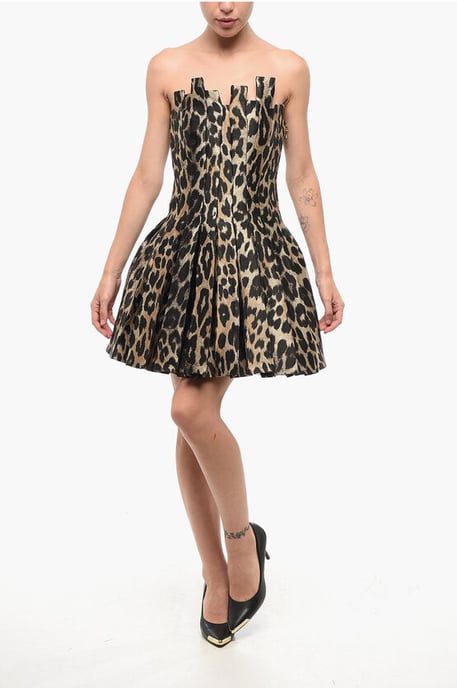Vestido acampanado sin tirantes con estampado animal en marrón y negro - Image 1