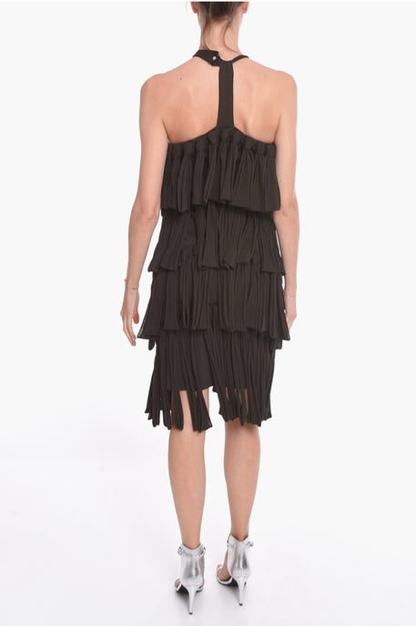 Vestido de mezcla de seda con cuello halter y lazos en marrón - Image 2