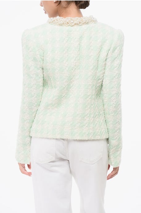 Blazer de tweed SIDE TO SIDE con perlas decorativas en azul claro - Image 2