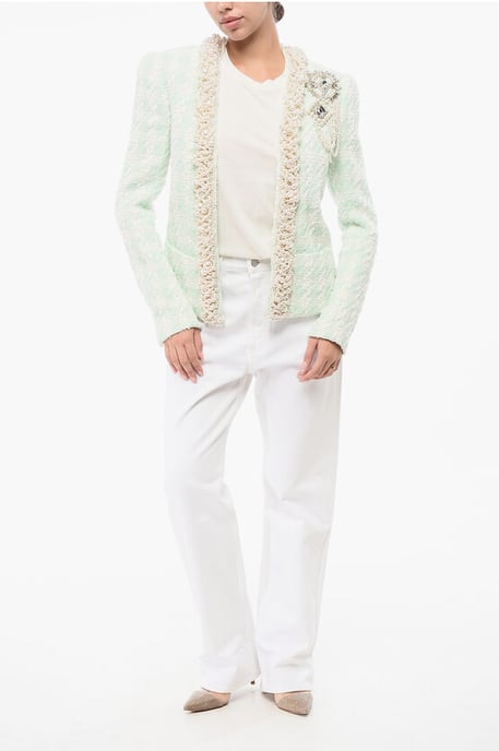 Blazer de tweed SIDE TO SIDE con perlas decorativas en azul claro - Image 4