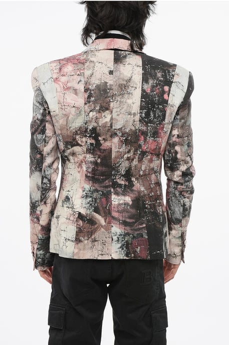 Blazer de lino estampado con abertura central, solapa de pico y un botón en multicolor - Image 2