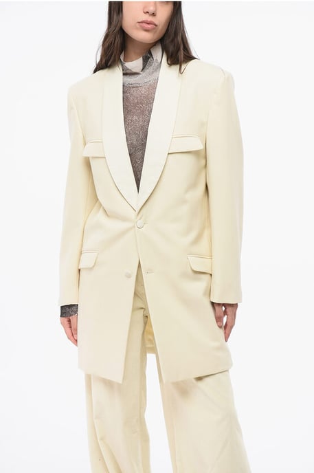 Blazer de lana MM0 de dos botones con bolsillos de solapa en beige - Image 1