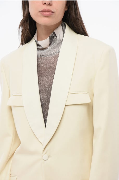 Blazer de lana MM0 de dos botones con bolsillos de solapa en beige - Image 3