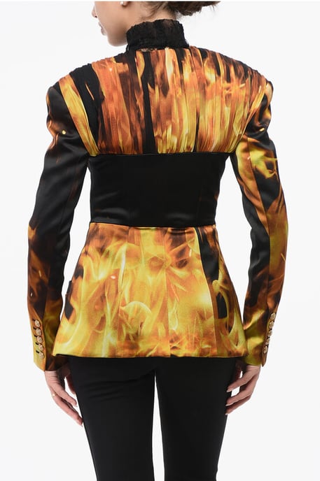 Blazer sin cuello FIRE de satén estampado en naranja - Image 2