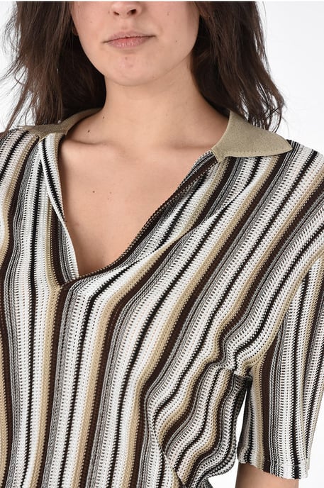 Vestido de jacquard de rayas asimétricas en marrón - Image 3