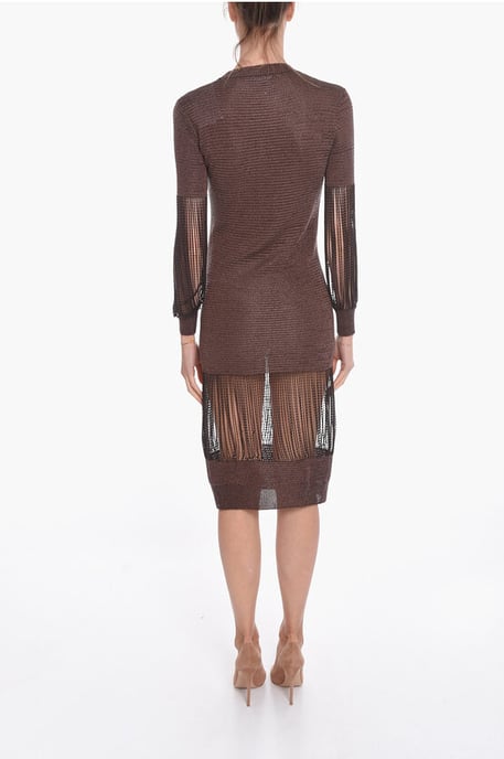 Vestido midi de viscosa metalizada con detalles de cadena en marrón - Image 2