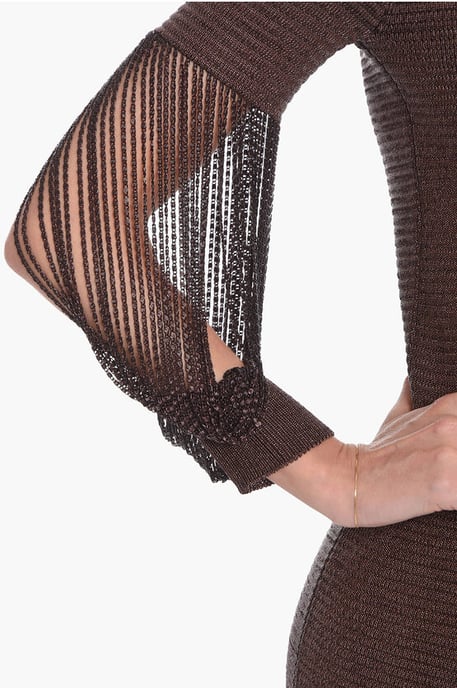 Vestido midi de viscosa metalizada con detalles de cadena en marrón - Image 3