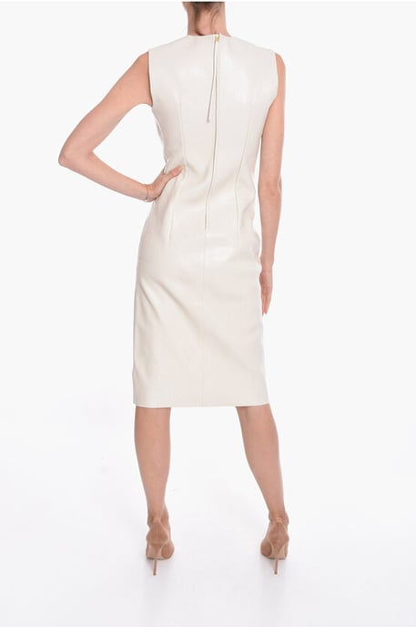 Vestido midi de cuero sin mangas con escote cuadrado en blanco - Image 2