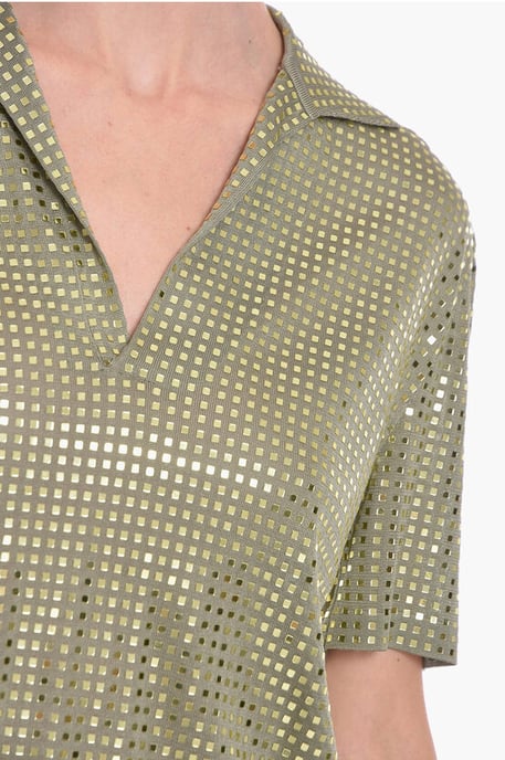 Vestido midi de punto de seda con tachuelas espejadas en verde - Image 3