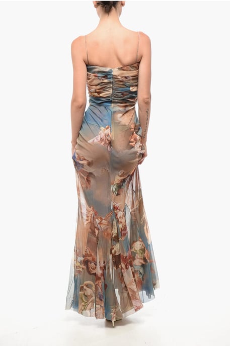 Vestido largo de tul drapeado con estampado multicolor - Image 2