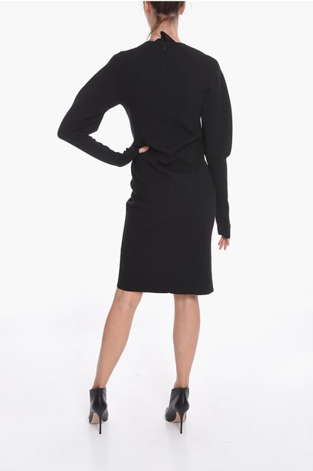 Vestido midi de punto de lana elástica con detalle de abertura en negro - Image 2
