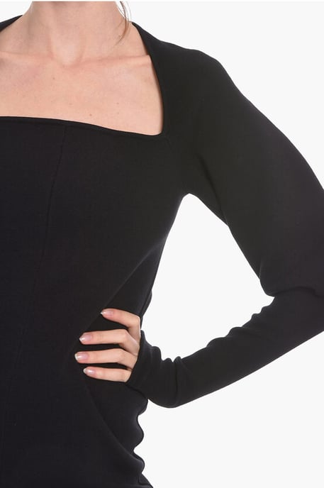 Vestido midi de punto de lana elástica con detalle de abertura en negro - Image 3