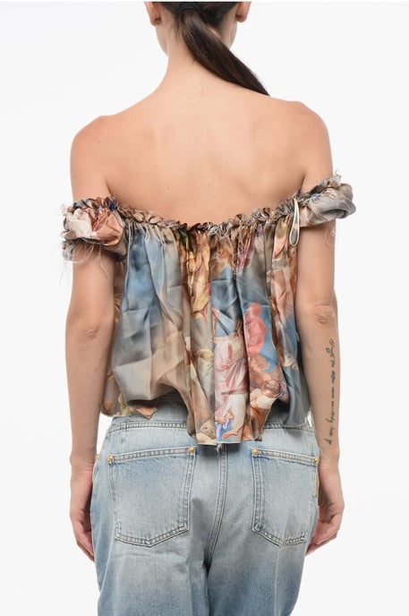 Top de seda con hombros descubiertos y estampado multicolor - Image 2