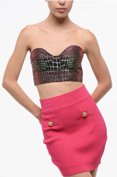 Top corto sin tirantes con efecto iridiscente y estampado animal en multicolor - Image 1