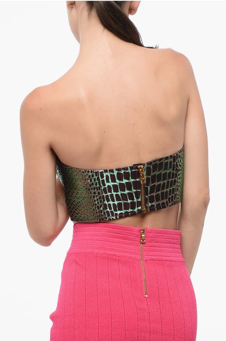 Top corto sin tirantes con efecto iridiscente y estampado animal en multicolor - Image 2