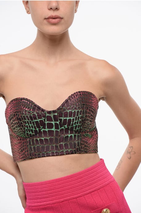 Top corto sin tirantes con efecto iridiscente y estampado animal en multicolor - Image 3
