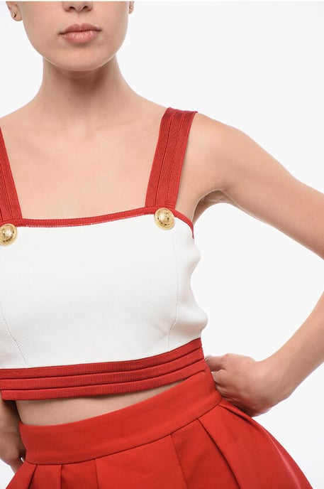 Top corto de punto con botones con logotipo en blanco y rojo - Image 3