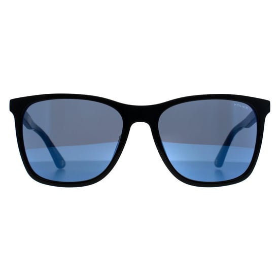 Police Square Mens Negro Brillante Ahumado Espejo Azul SPL872N Origins 1 - Image 1