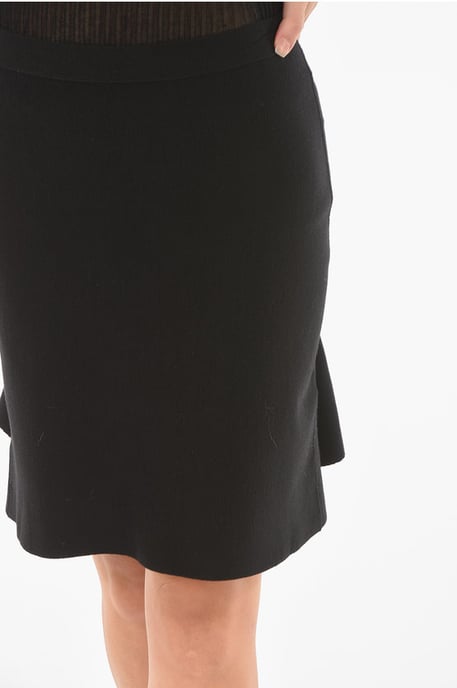 Minifalda Godets de lana elástica con cordón ajustable en la cintura en negro - Image 3