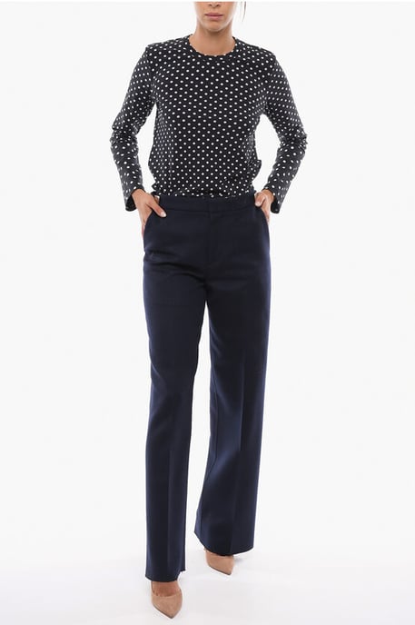 Pantalones de lana de corte regular en azul - Image 4