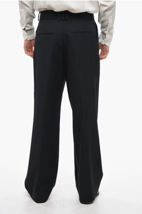 Pantalones anchos de lana con pliegues delanteros en negro - Image 2