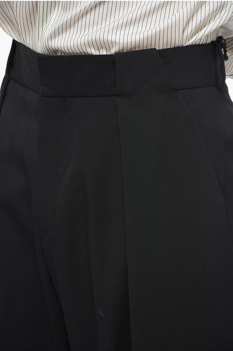 Pantalones anchos de lana con pliegues delanteros en negro - Image 3