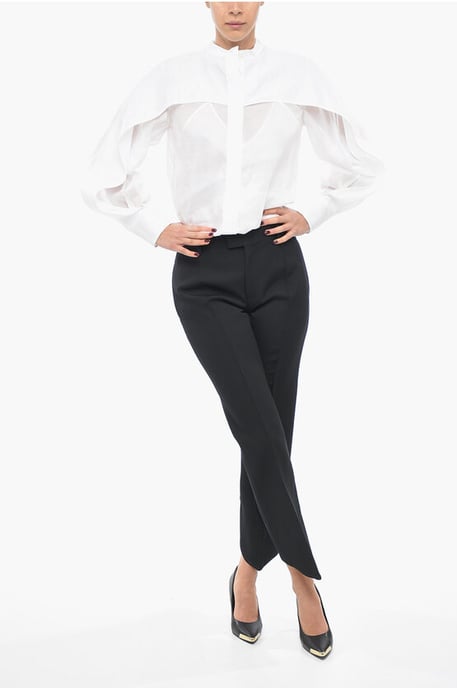 Pantalones de lana con pliegues delanteros y diseño curvo en negro - Image 4