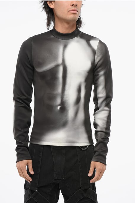 Suéter ajustado de tejido técnico con estampado corporal en negro y gris - Image 1
