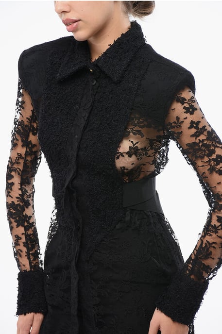 Camisa de encaje con hombros acolchados en negro - Image 3