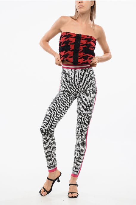 Leggings de punto con estampado de monograma en blanco y negro - Image 4
