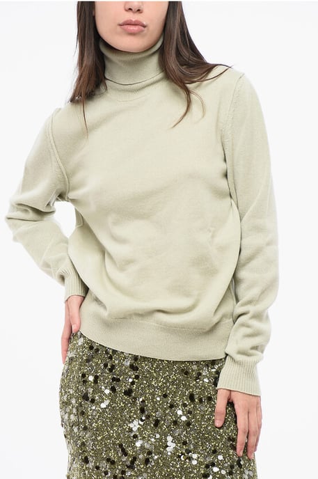 Suéter de cuello alto de cachemira de color liso MM4 MM14 en verde - Image 1