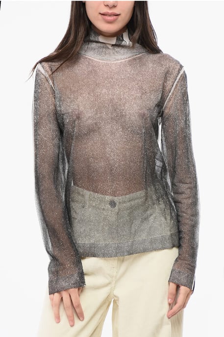 Suéter ligero de seda con cuello alto MM1 MM10 en gris - Image 1
