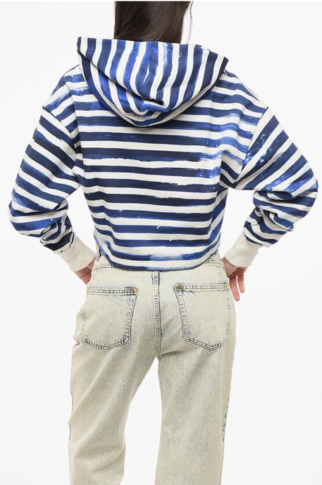 Sudadera corta con capucha de rayas bicolor con estampado de corazones en blanco y azul - Image 2