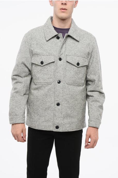 Camisa de mezcla de lana con bolsillos dobles en el pecho en gris - Image 1