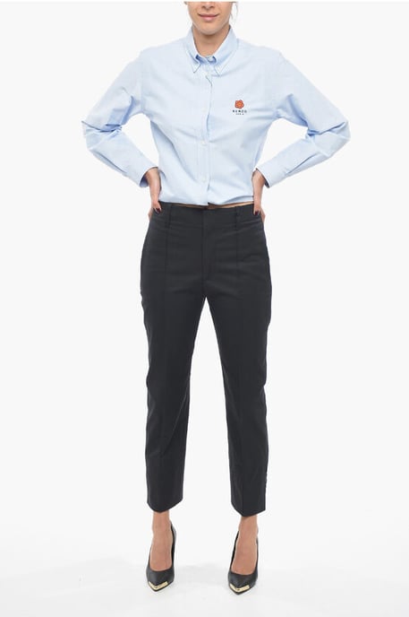 Pantalones de sarga de algodón con corte cónico en azul - Image 4