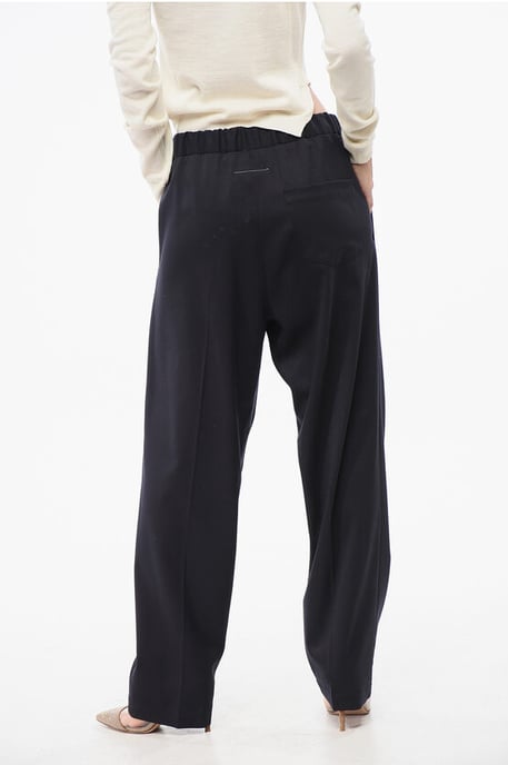 Pantalones de mezcla de lana virgen elástica MM6 con cintura ajustable en azul - Image 2