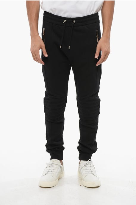 Joggers biker de algodón cepillado con logotipo grabado en negro - Image 1