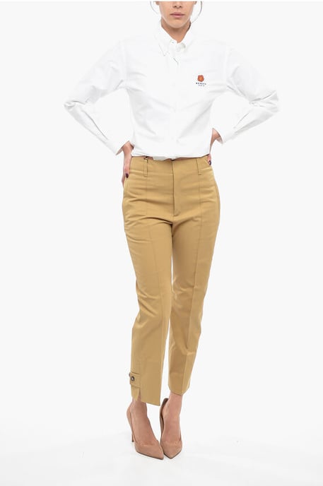 Pantalones de algodón con pliegues delanteros y corte cónico en marrón - Image 4