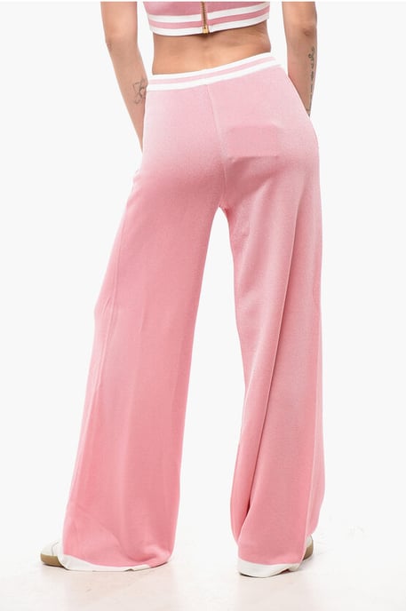 Pantalones casuales de cintura alta con cinturilla elástica en rosa - Image 2