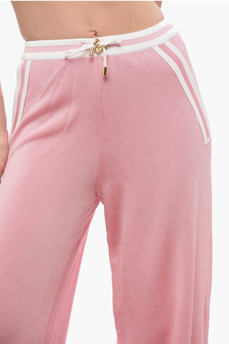 Pantalones casuales de cintura alta con cinturilla elástica en rosa - Image 3