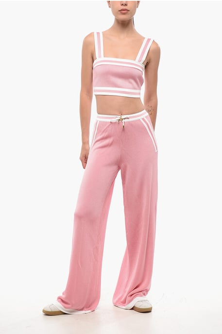 Pantalones casuales de cintura alta con cinturilla elástica en rosa - Image 4