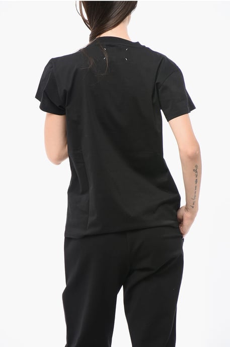 Camiseta de algodón MM1 MM10 con cuello redondo y monograma en contraste en negro - Image 2