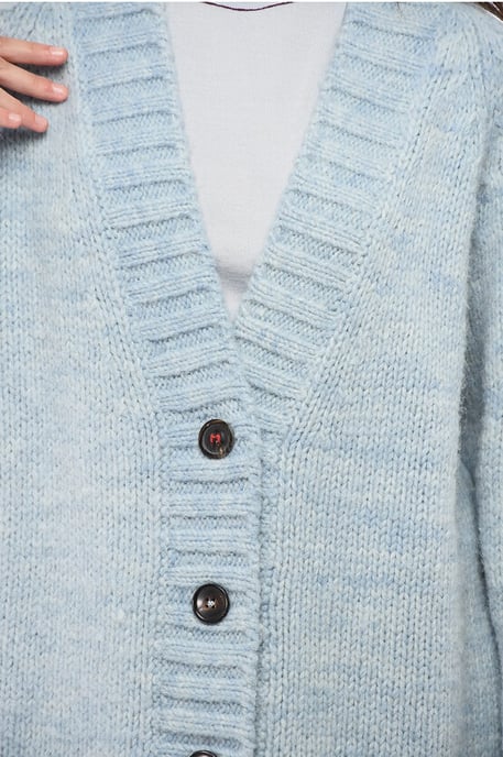 Cárdigan extragrande de 4 botones con cuello en V MM4 MM14 en azul claro - Image 3