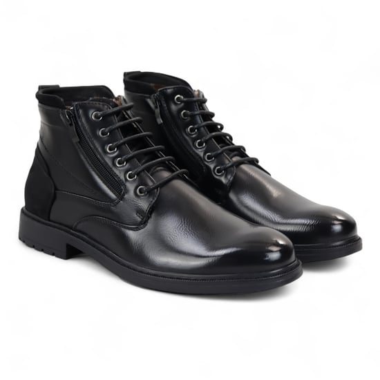 Botines negros con cordones estilo motero para hombre - Image 2