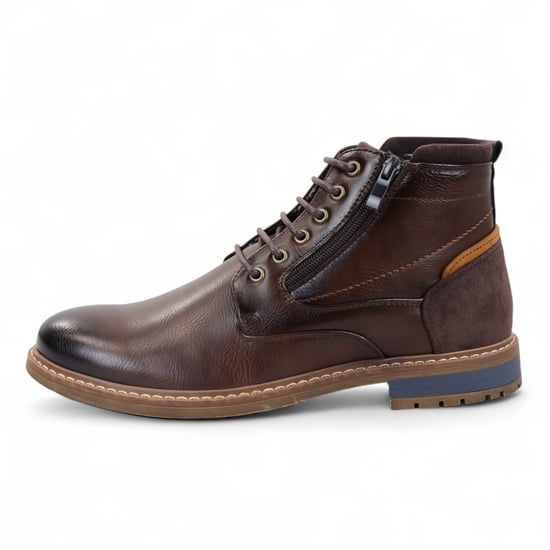 Botines moteros marrones con cordones para hombre - Image 1