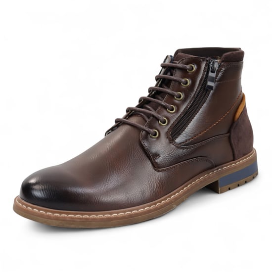 Botines moteros marrones con cordones para hombre - Image 3